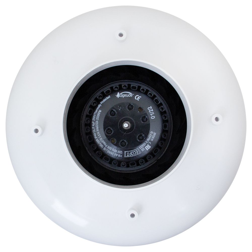 RadonAway RP145 Pro Series fan bottom outlet — 4-inch radon exhaust port connection