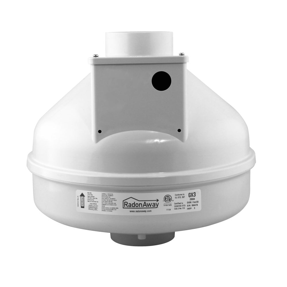 RadonAway GX3 radon mitigation fan, front