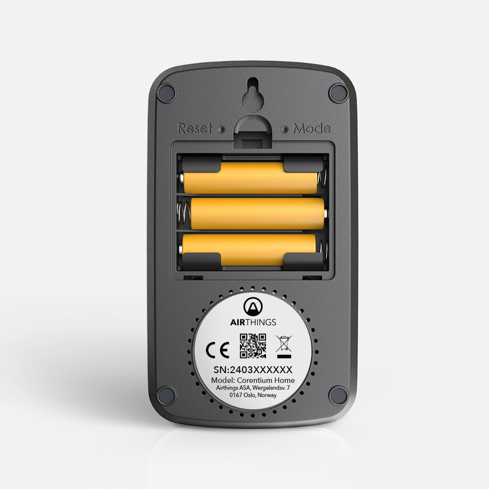 Airthings Corentium Home radon detector with AA batteries — battery-powered radon monitor for Canadian homeowners