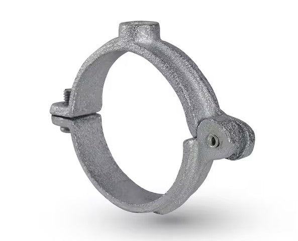 4-inch galvanized split-ring pipe hanger — product shot on white background