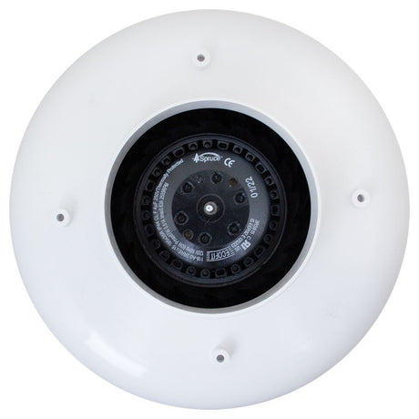 RadonAway RP145 Pro Series fan bottom outlet — 4-inch radon exhaust port connection