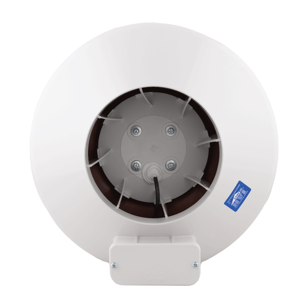 RadonAway RP265 Pro Series fan top inlet — 4-inch radon pipe suction port for sub-slab depressurization