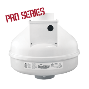 RadonAway GX5 Pro Series radon fan 28586 front view — highest-suction 3-inch radon mitigation fan for tight soils in Canada