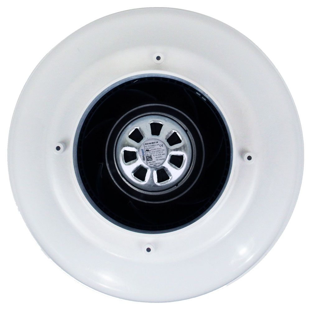 RadonAway EC6 radon fan bottom outlet — radon exhaust port for exterior discharge in Canadian installations