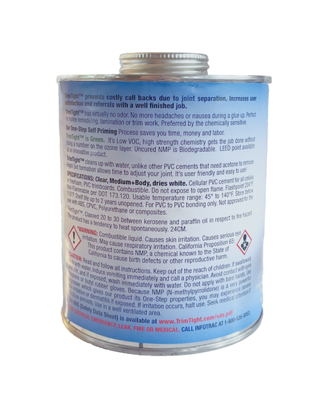 TrimTight PVC solvent cement for radon pipe — strong bond for radon system pipe joints and fittings