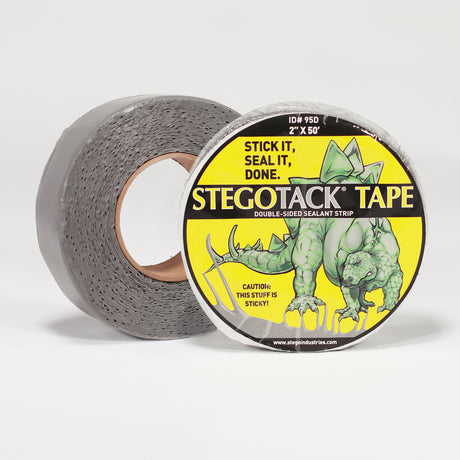 StegoTack tape roll — peel-and-stick adhesive for sealing Stego vapor barrier to walls in radon mitigation systems