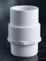 Jackel sump dome 3-inch threaded adapter — product detail showing male NPT threads and PVC slip socket