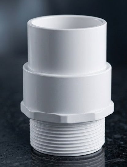 Jackel sump dome 3-inch threaded adapter — product detail showing male NPT threads and PVC slip socket