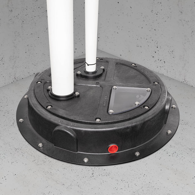 Jackel sump pit dome cover for radon mitigation — airtight sump entry seal for Canadian sub-slab depressurization systems