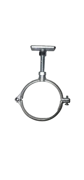 Split ring pipe hanger installation kit fully assembled with threaded rod and wall mounting plate