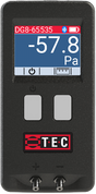 TEC DG-8 digital pressure gauge — single-channel micro-manometer for radon diagnostics, displaying -57.8 Pa