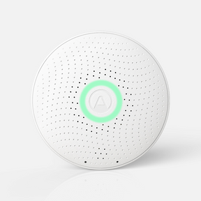 Airthings Wave Radon monitor front view with LED indicator — smart Bluetooth radon detector for Canadian home radon monitoring